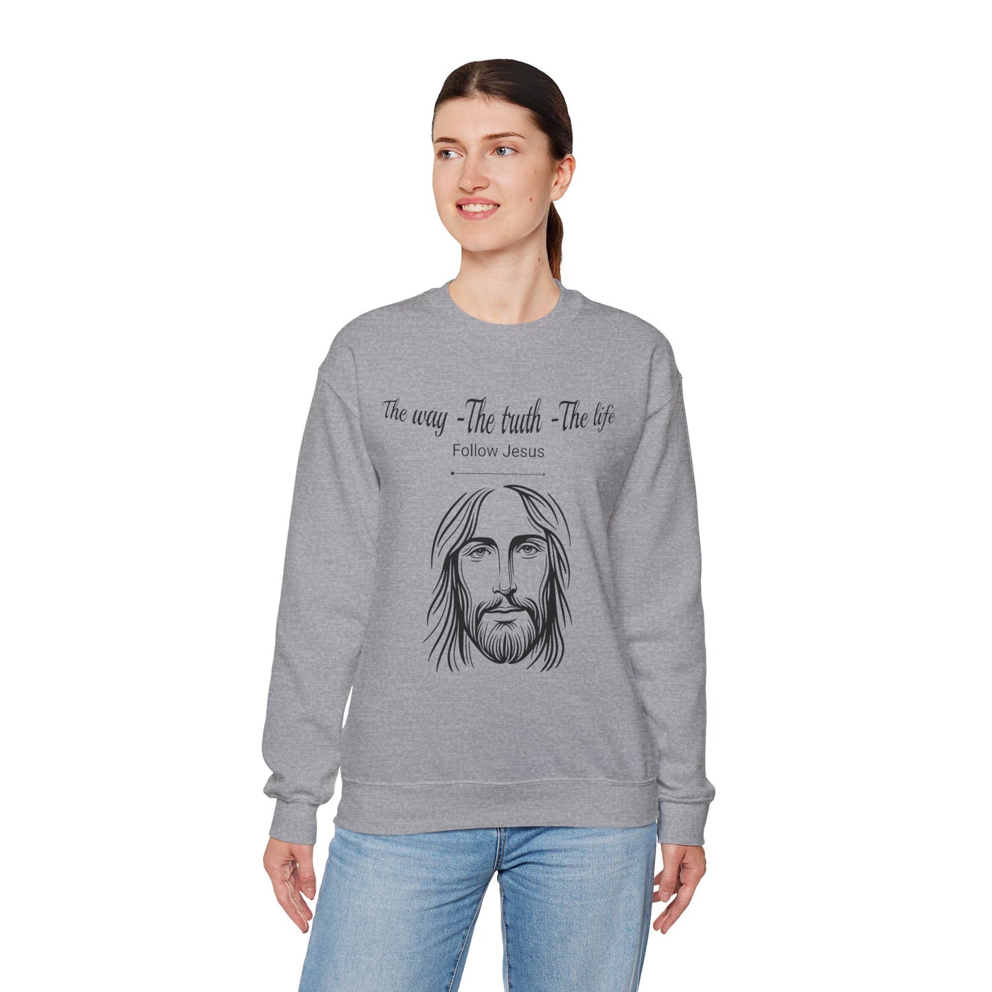 Christian Crewneck Sweatshirt - The Way, The Truth, The Life, Follow Jesus