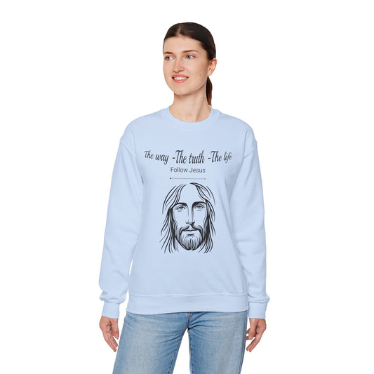 Christian Crewneck Sweatshirt - The Way, The Truth, The Life, Follow Jesus