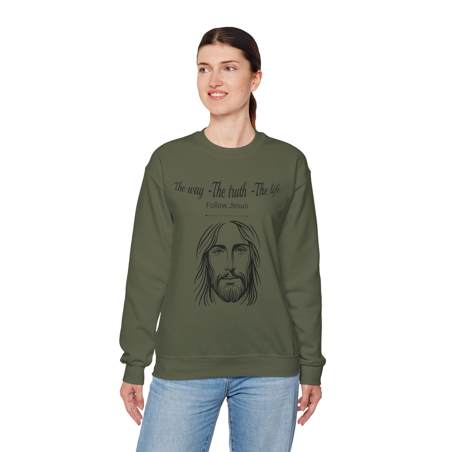 Christian Crewneck Sweatshirt - The Way, The Truth, The Life, Follow Jesus