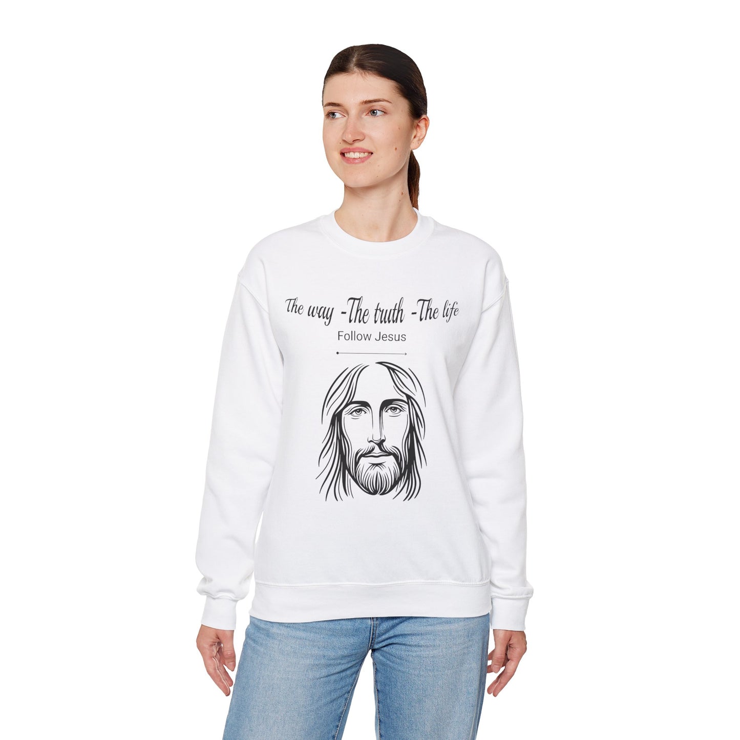 Christian Crewneck Sweatshirt - The Way, The Truth, The Life, Follow Jesus