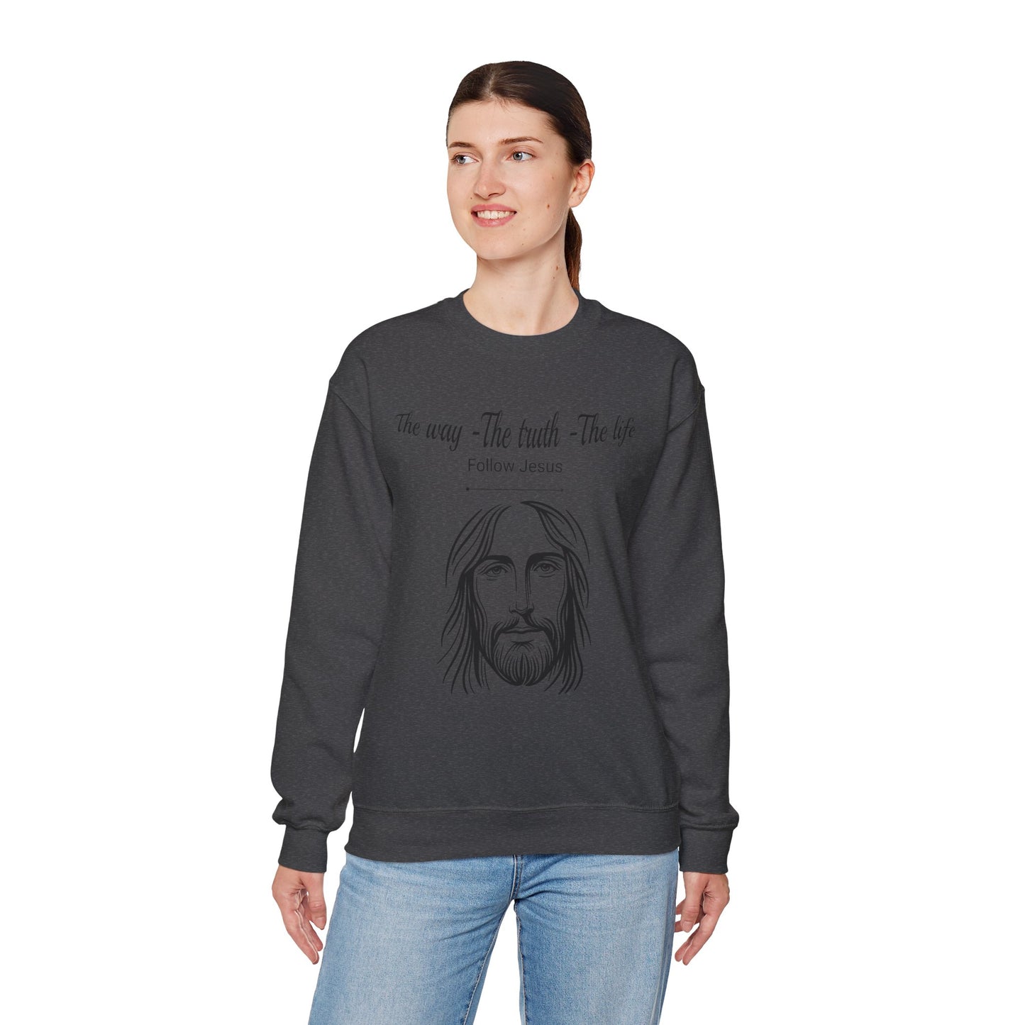 Christian Crewneck Sweatshirt - The Way, The Truth, The Life, Follow Jesus